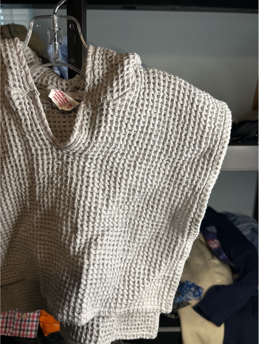 Beige Waffle Knit Baby Poncho Sweater with Hood